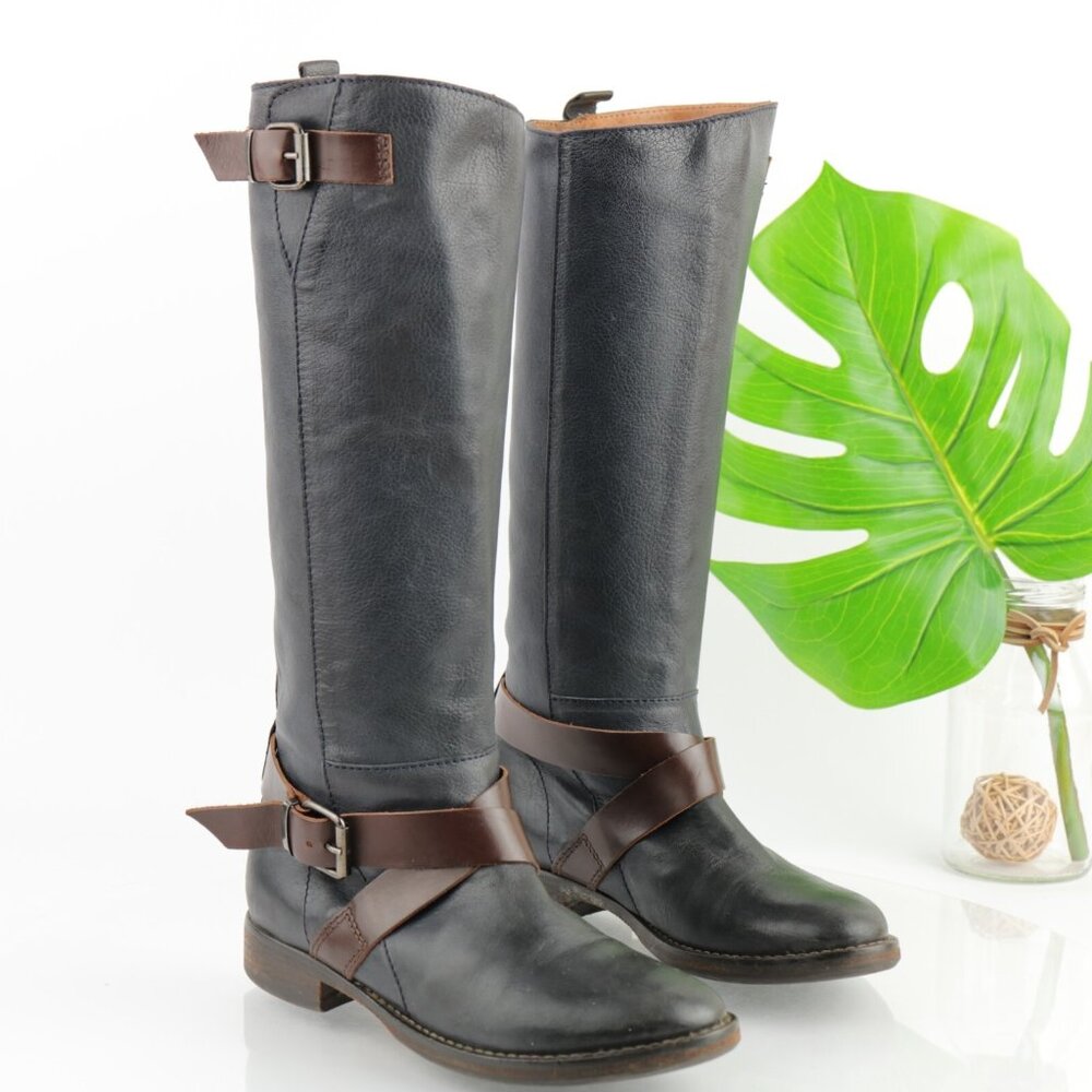 Halmanera Womens Riding Boot Size 38 8 Tall‎ Black Leather Buckle Strap Italy - Picture 11 of 12